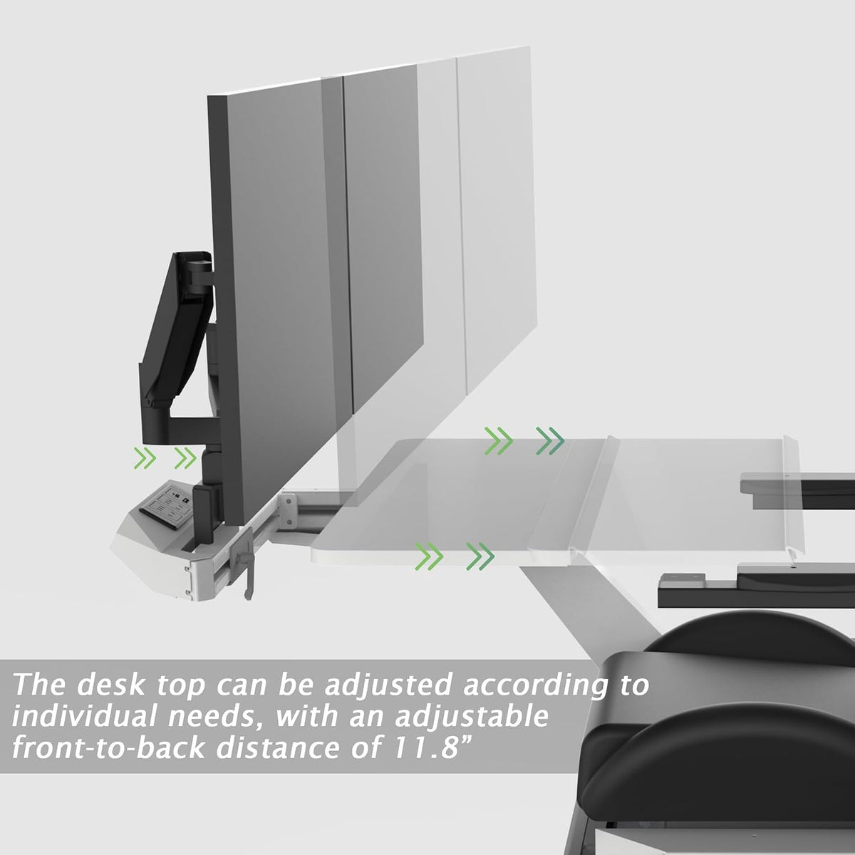 Front‑to‑back adjustable sliding desk for ergonomic gaming cockpit