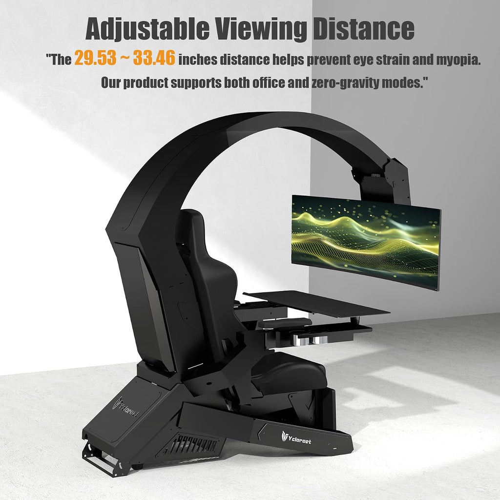 Ycloroet ‑320 Zero Gravity Gaming Cockpit, Triple Monitor Mount Reclining Workstation Chair