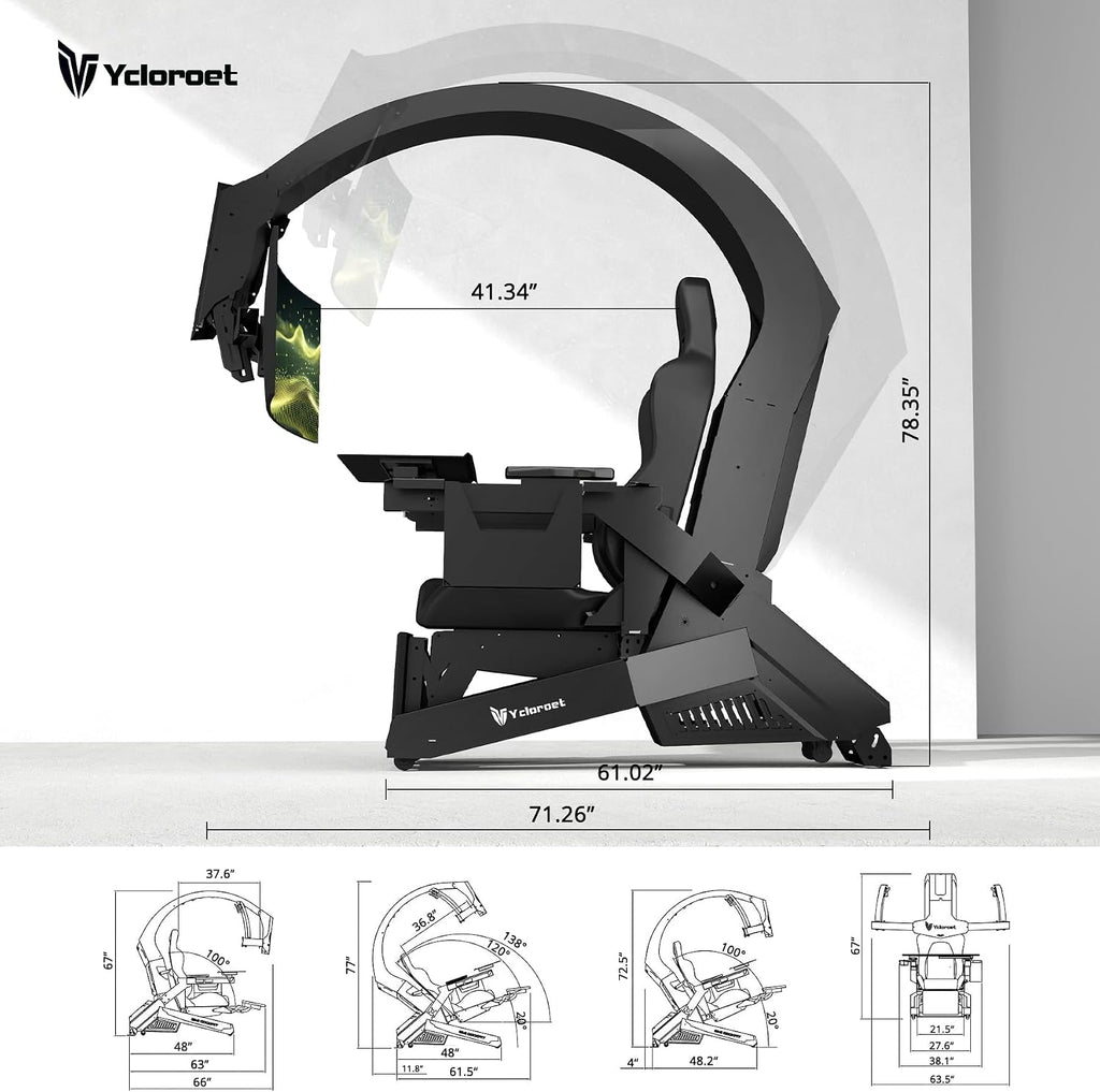 Ycloroet ‑320 Zero Gravity Gaming Cockpit, Triple Monitor Mount Reclining Workstation Chair
