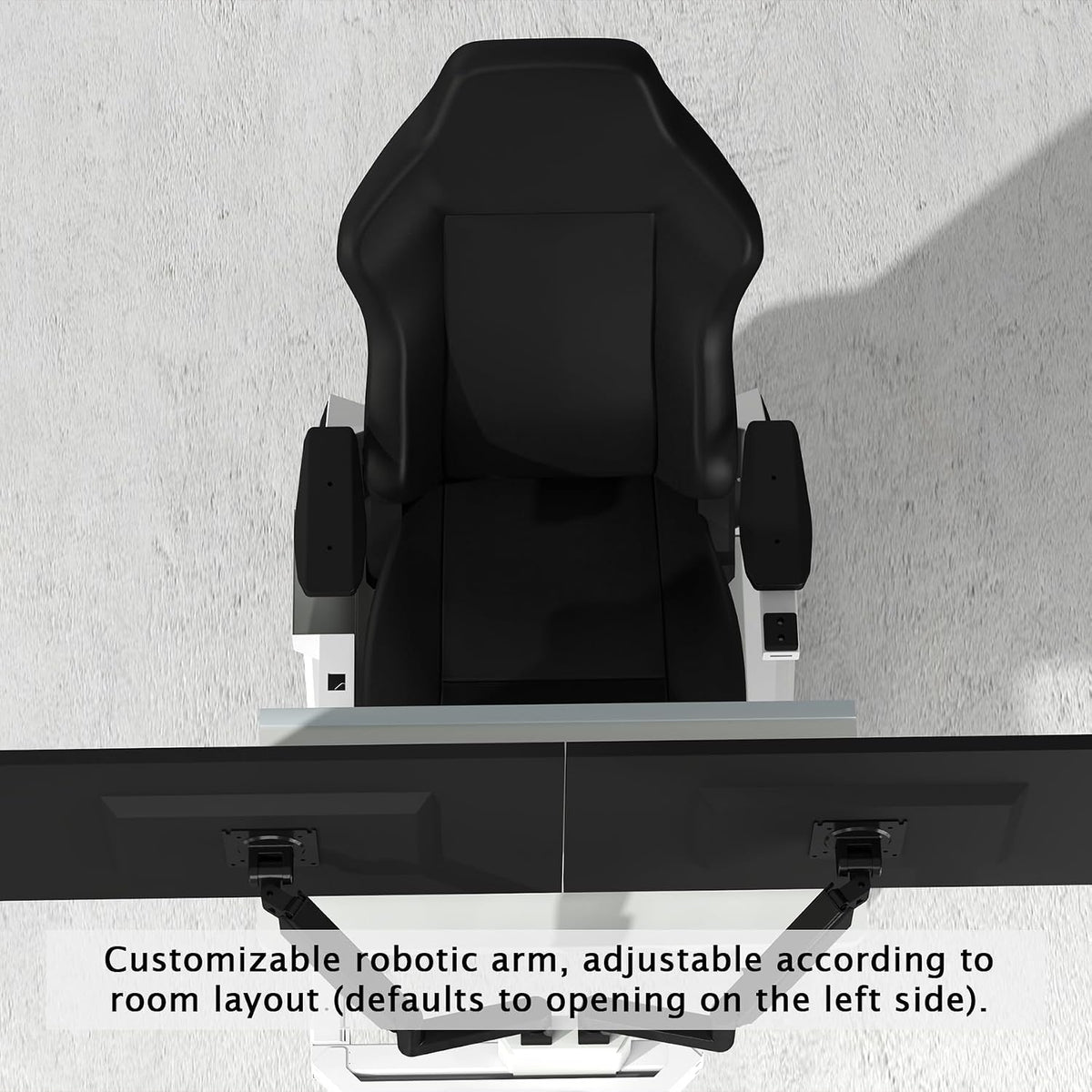 Top view ergonomic gaming chair with customizable robotic arm layout