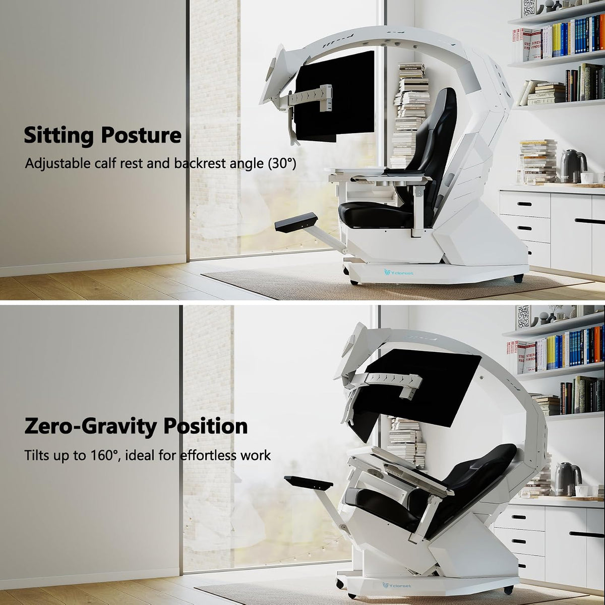 T2 Ergonomic Zero‑Gravity Workstation Chair, High‑End Leather Office Chair with Lumbar & Seat Vibration Massage, Adjustable Keyboard Tray, 160° Recline for Home Office & Gaming