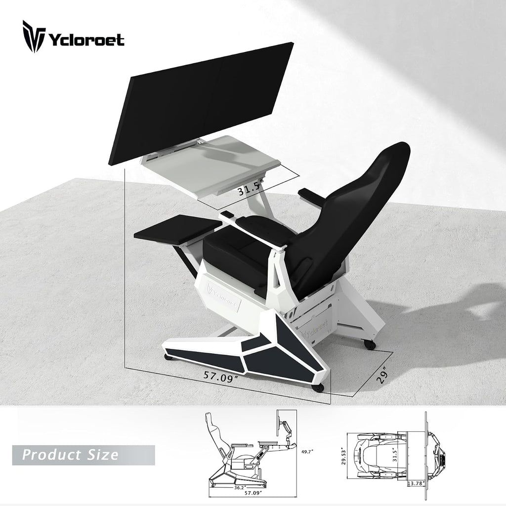 Product size dimension drawing for ergonomic gaming workstation cockpit